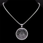 Seal of Seven Archangels Medal Stainless Steel Glass Necklace Seal of Solomon Talisman Necklace Protection Jewelry