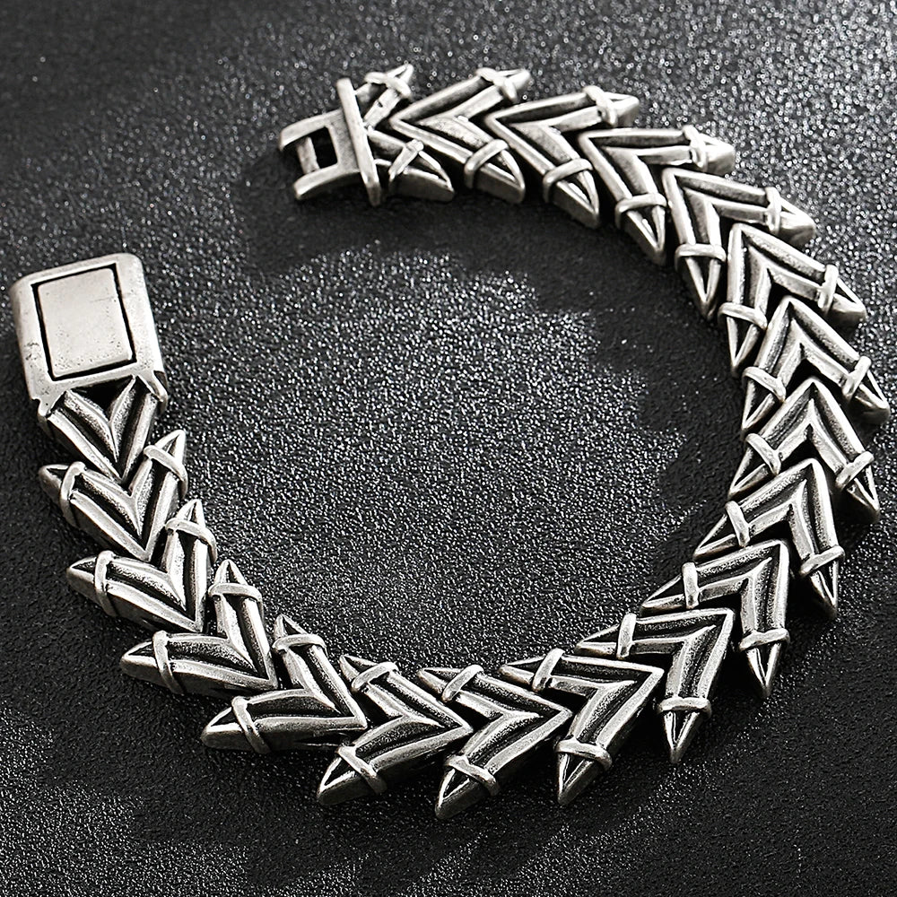 Vintage Dragon Spine Chain Bracelet Man Brushed Matte Old Silver Color Stainless Steel Viking Jewelry Punk Wristband