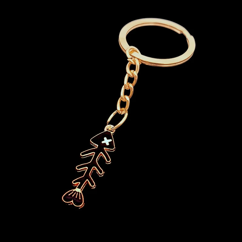 Cool Fish Keychain Metal Fish Bone Keychains for Men and Boys Skull Keychain Creative Key Holder