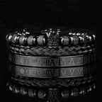 3pcs/Set Luxury Royal CZ King Crown Men Bracelets Roman Numeral Braided Adjustable Pulseira