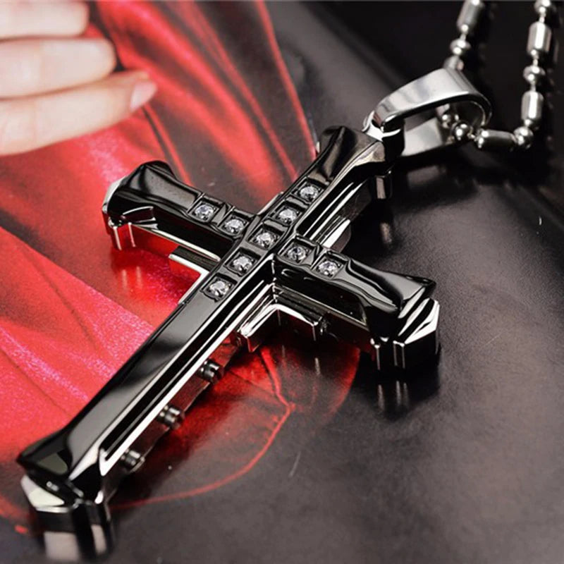 Iced Out Cross Black Pendant Zircon Punk