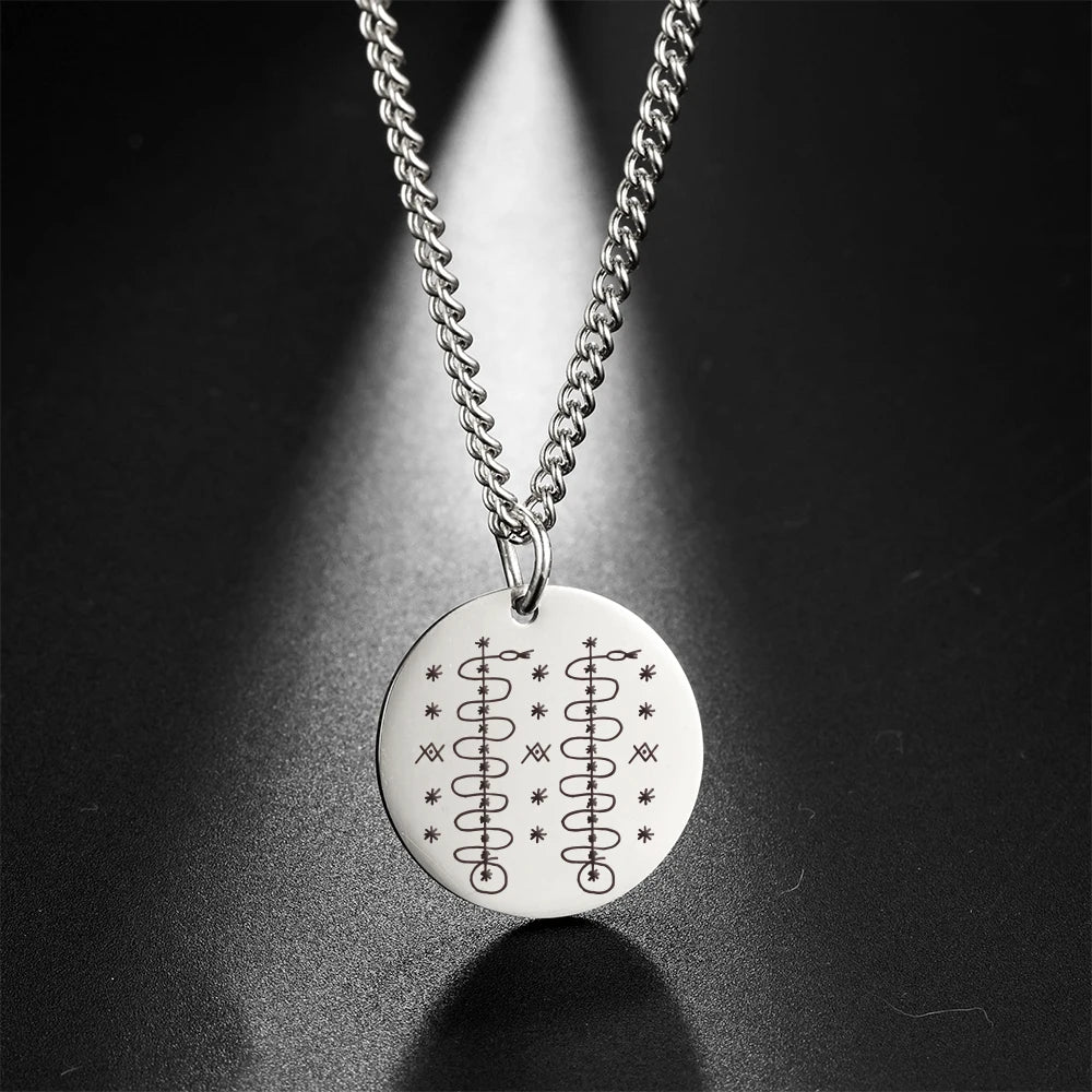 My Shape Voodoo Loa Baron Samedi Round Pendant Necklace for Men Maman Brigitte Stainless Steel Necklaces Amulet Religion Jewelry