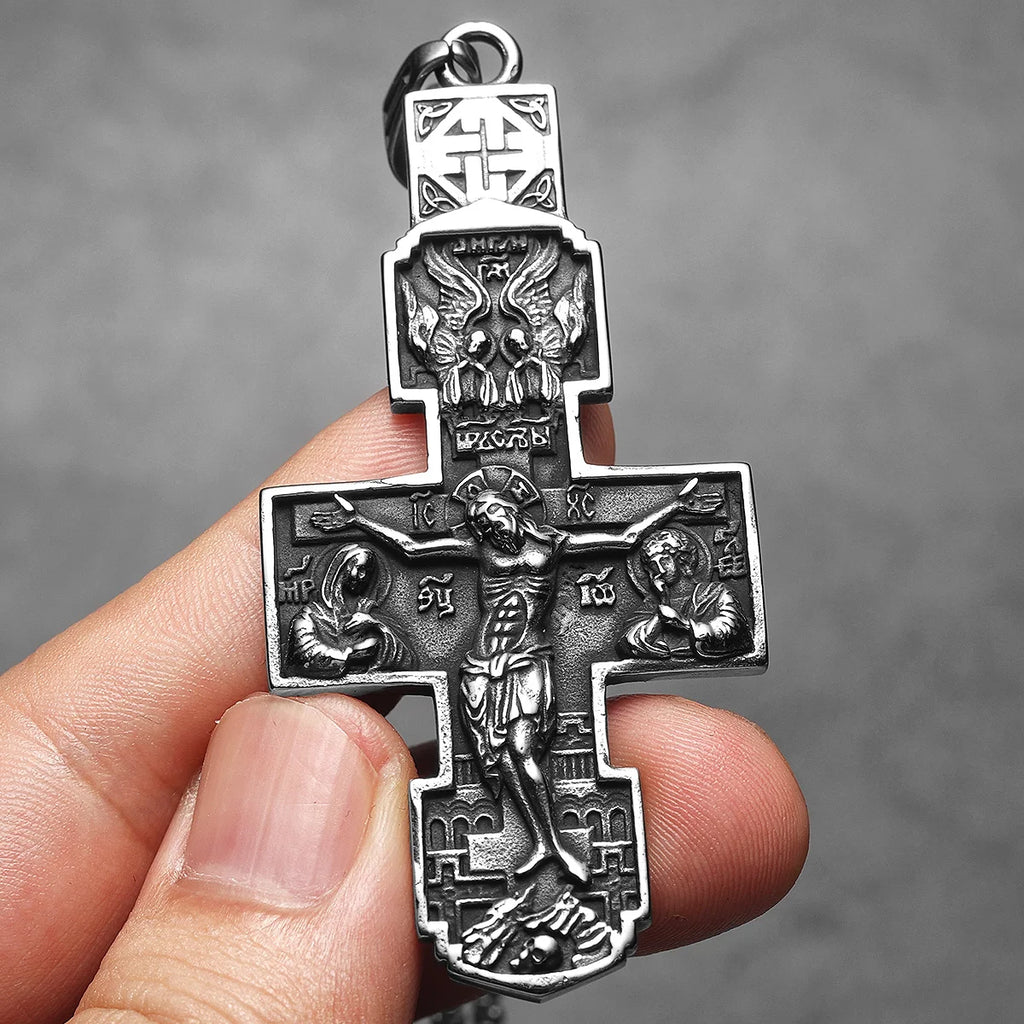 Retro Jesus Cross Pendant — Stainless Steel