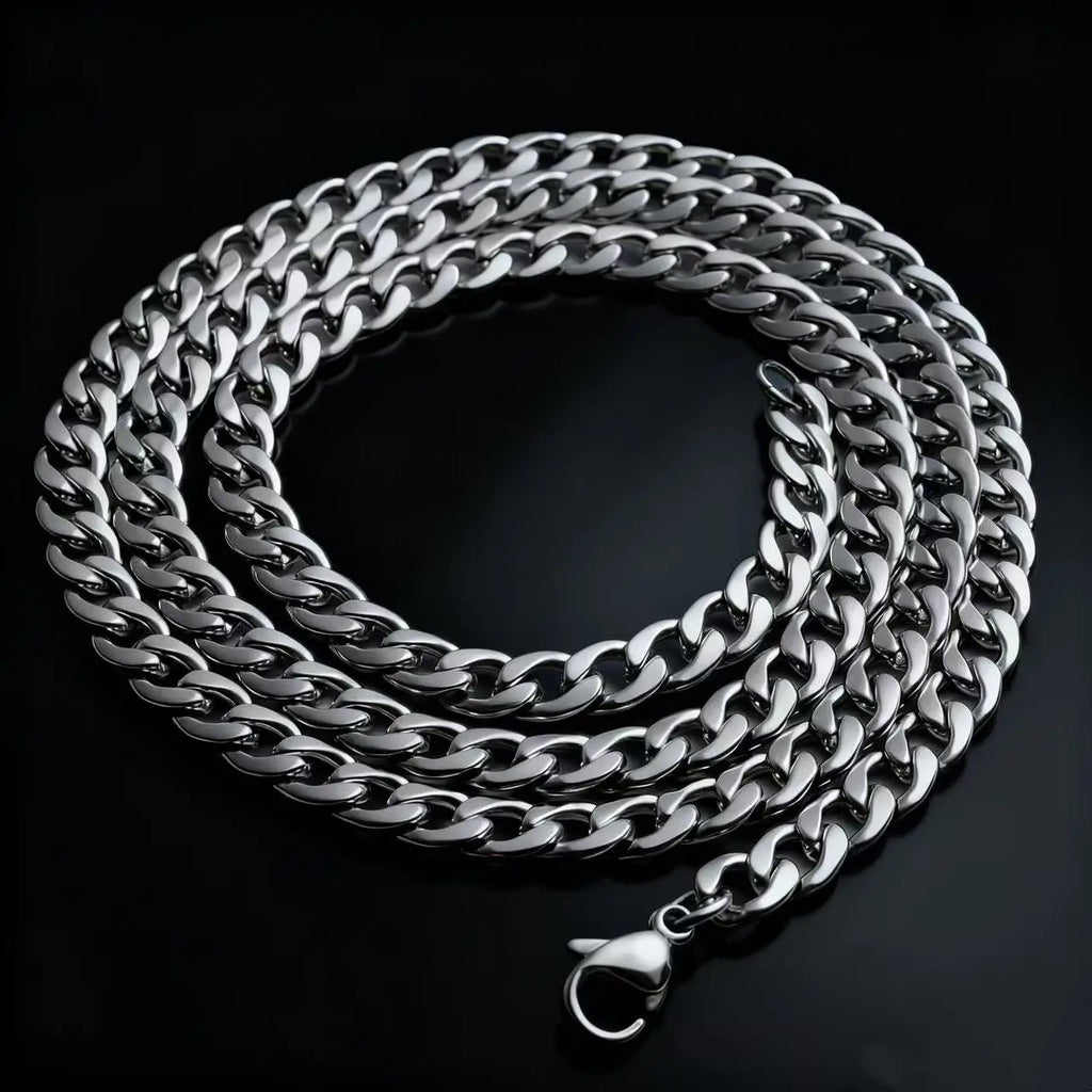 HNSP 316L Stainless Steel Curb Cuban Flat Link Chain Waterproof Necklace For Men Jewelry Minimalist Punk Style Accessories