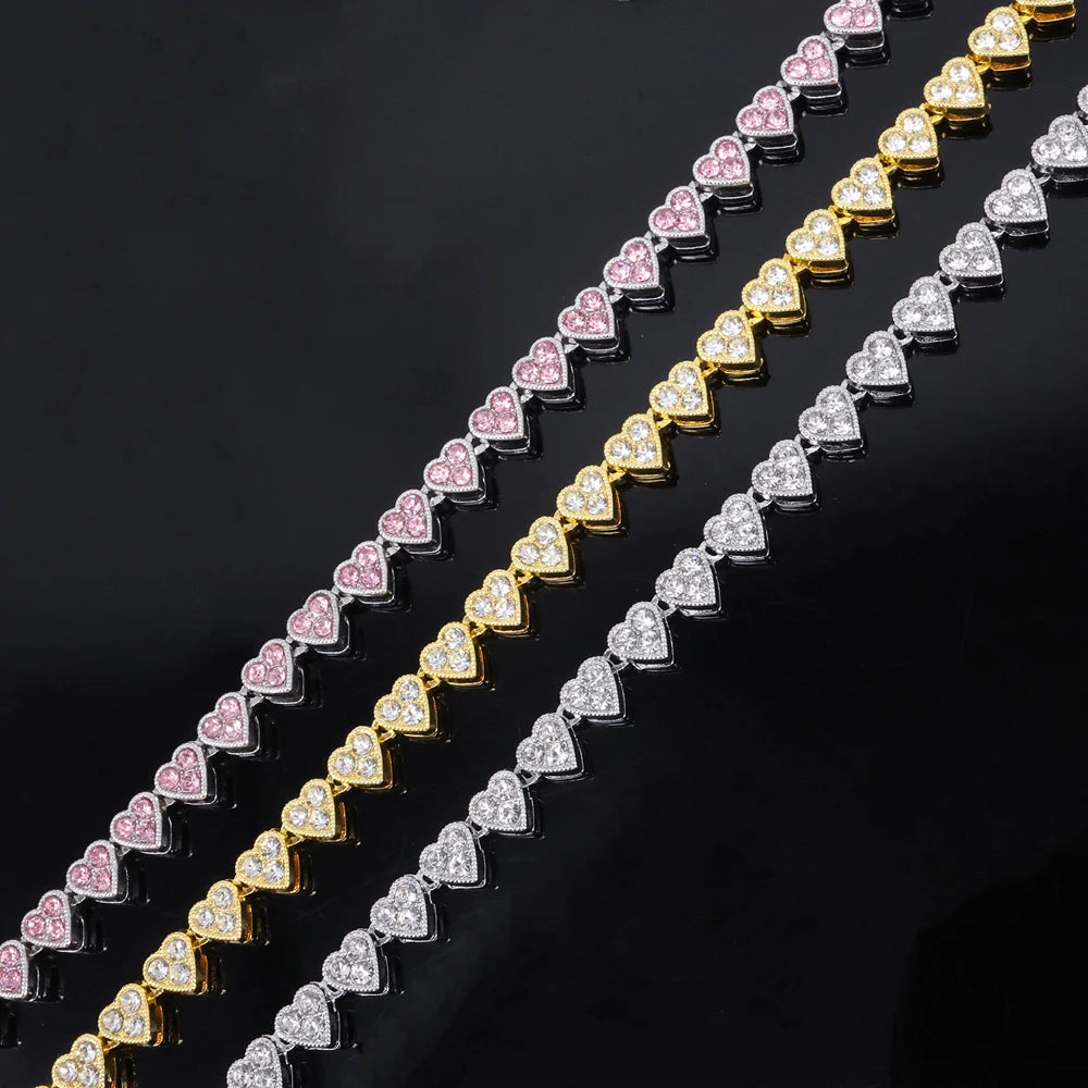 Hip Hop Heart Shape Crystal Tennis Chain Choker,For Men And Women，Fashion Cuba Chain Necklace Valentine's Jewelry Gift