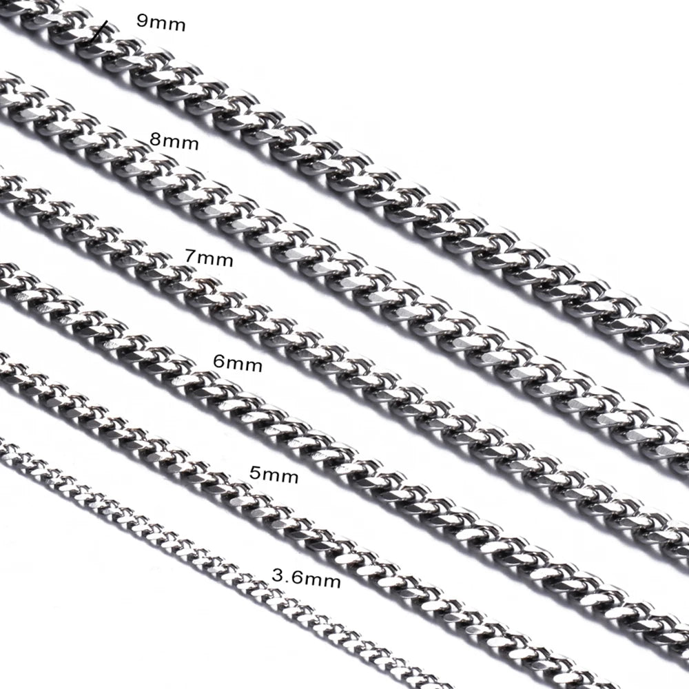 1Pc Size 3mm-9mm Miami Curb Cuban Link Chain for Men Women Stainless Steel Mens Jewelry Hip Hop Chain