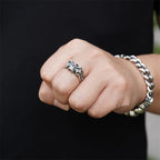 Vintage Skull Head Finger Ring — Silver-Tone Men's Band