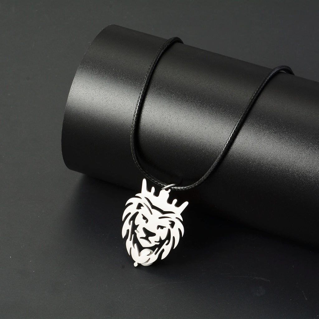 Polishing Stainless Steel Hollow Crown Lion King Pendant Necklace Fashion Cool Rock Party Motorcycle Jewelry for Men
