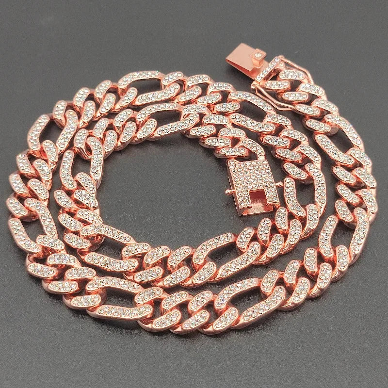 3:1 Figaro Link Chain Choker Necklace For Men Women 2tone Gold Silver Color Iced Out Rhinestones Miami Cuban Hip Hop