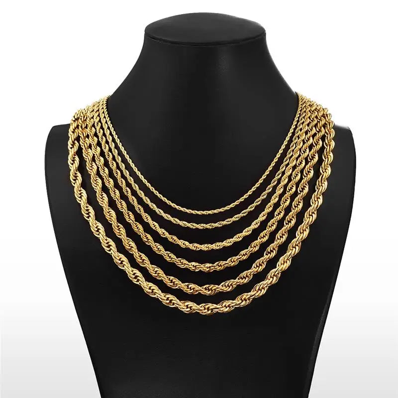 Hot Selling 2/3/4/5/6mm 316L Rope Chain Necklace Stainless Steel Never Fade Waterproof Choker Men Women Gold Color