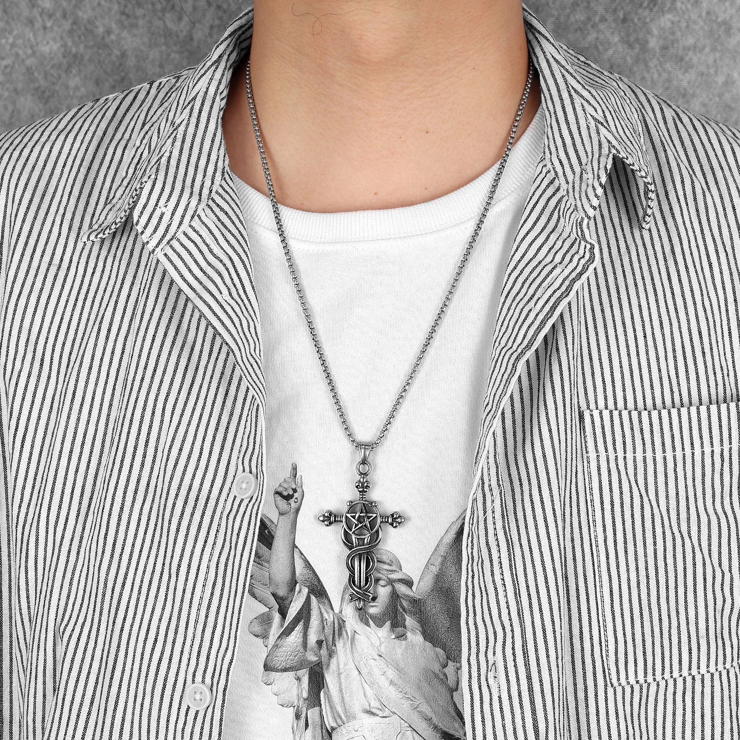 Serpentine Cross Pendant Necklace — Stainless Steel
