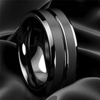 Fashion 8mm Men Rings Black Groove Matte Stainless Steel Rings For Men Wedding Engagement Jewelry Anniversary Birthday