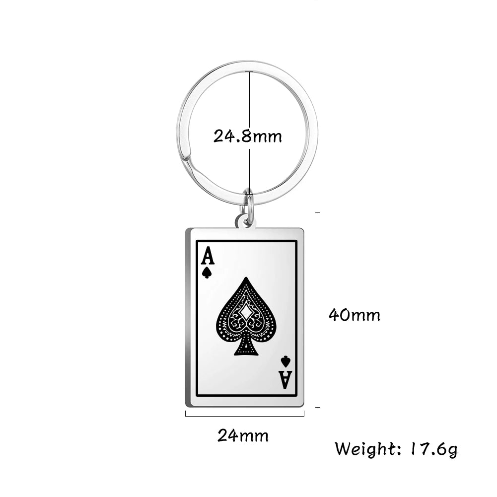Cazador Stainless Steel Poker Card Ace of Spades Keychain Bag Car Keyrings for Women Men Jewelry Lucky Gift Birthday Wholesale