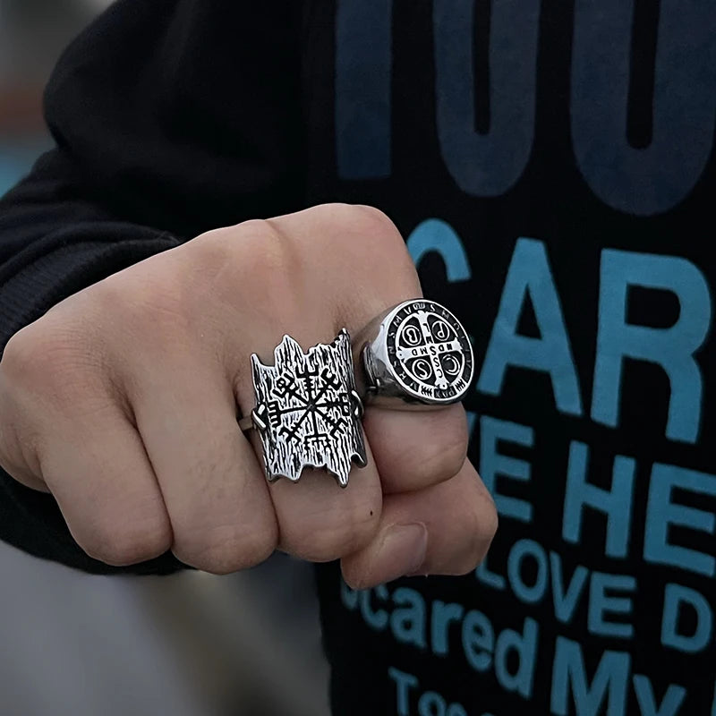 Boyfriend Gift Fashion Viking Compass Runic Rings Men Vintage Nordic Totem Odin Men Good Detail Anel Fashion Jewelry