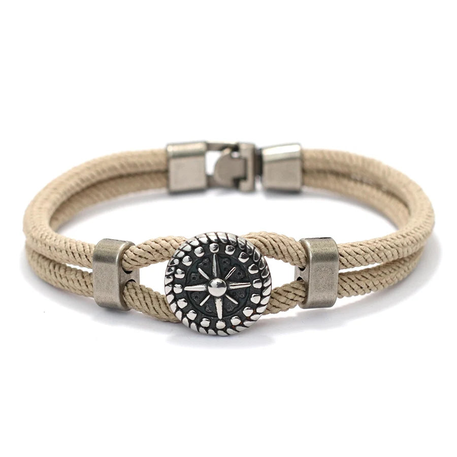 Retro Compass Bracelet For Men Grade A 4mm Marine String Nautical Wrap Braslet Outdoor Sports Hiphop Rock Bangle