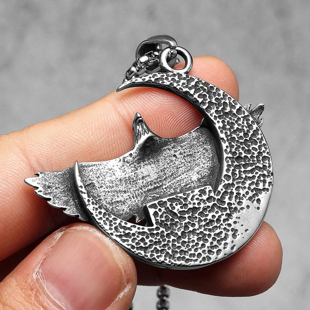 Eagle Moon Pendant Necklace — Stainless Steel