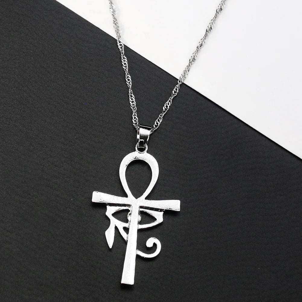 Egyptian Eye of Horus Ankh Cross Necklace Religious Amulet Life Symbol Protection Punk Charm Pendant Choker Jewelry for