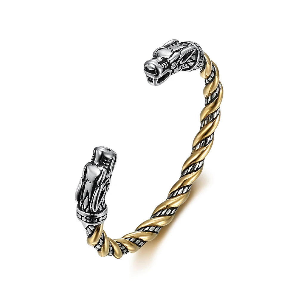Viking Double Dragon Head Bracelet — Stainless Steel