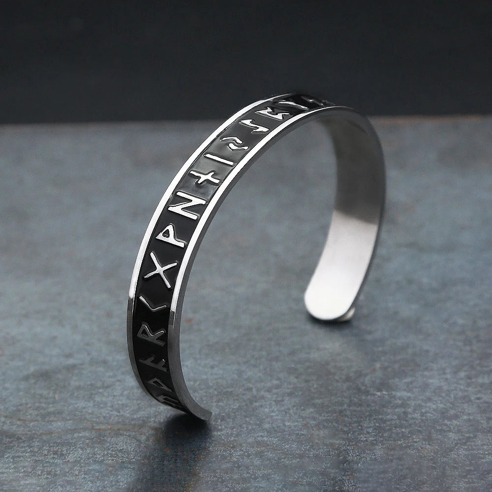 Nordic Viking Rune Open Cuff Bracelet — Stainless Steel