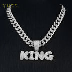 Men Hip Hop Bling KING Letter Pendant Necklace With Miami Cuban Link Chain Full Crystal  Necklaces Men Male Hiphop Charm Jewelry