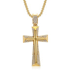 Iced Out Gold Knight Cross Pendant Necklace — Stainless Steel