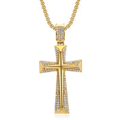 Iced Out Gold Knight Cross Pendant Necklace — Stainless Steel