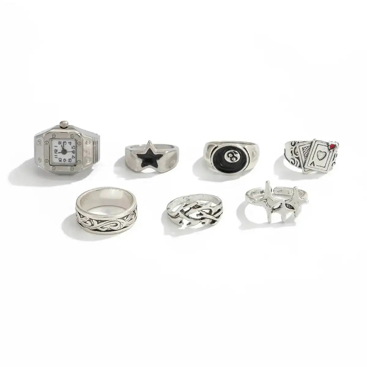 Gothic Silver Pentagram Poker Stack Ring — Silver