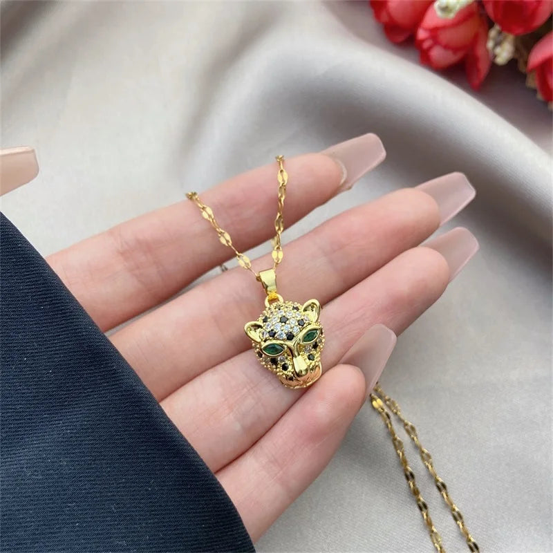 European Leopard Head Clavicle Necklace — Stainless Steel