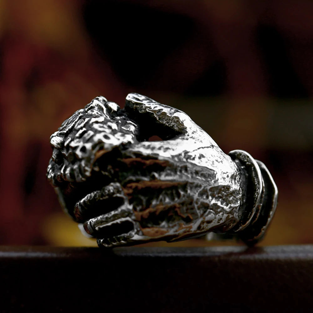 Gothic Snake Hand Bones Ring — Stainless Steel