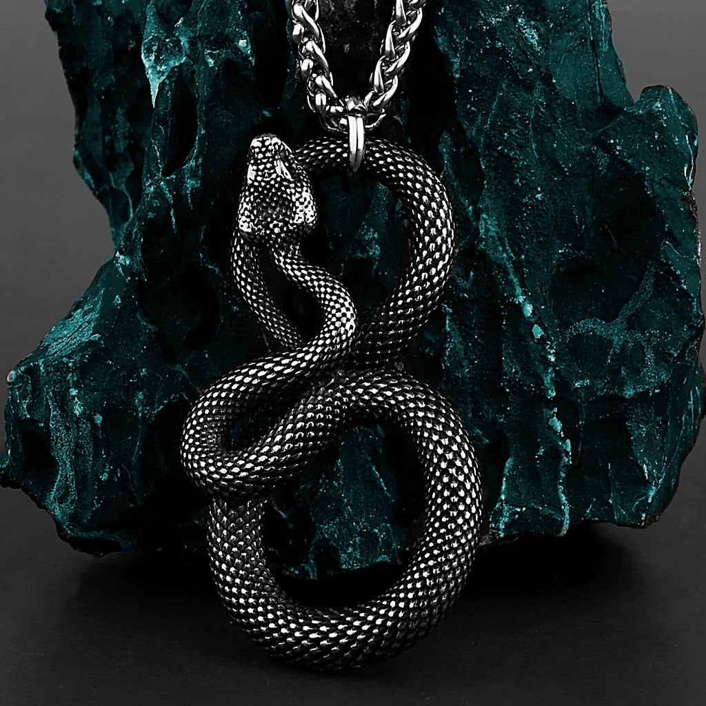 Stainless Steel Vintage Animal Snake Pendant Necklace Men Gothic Winding Imitation Viper Punk Hip Hop Necklace Jewelry