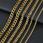 1 piece Size 3.6mm/5mm/7mm Men's Necklace Stainless Steel Cuban Link Chain Bracelet Necklace Steel Gold Black Color Male Jewelry