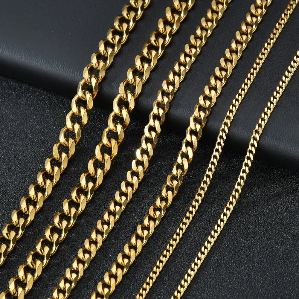 1 piece Size 3.6mm/5mm/7mm Men's Necklace Stainless Steel Cuban Link Chain Bracelet Necklace Steel Gold Black Color Male Jewelry