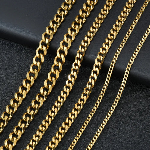 1 piece Size 3.6mm/5mm/7mm Men's Necklace Stainless Steel Cuban Link Chain Bracelet Necklace Steel Gold Black Color Male Jewelry