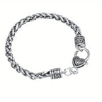 Wheat Chain Bracelet 20cm Heart Lobster Clasp Thick — Silver-Tone