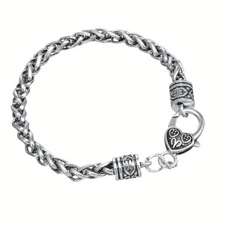 Wheat Chain Bracelet 20cm Heart Lobster Clasp Thick — Silver-Tone