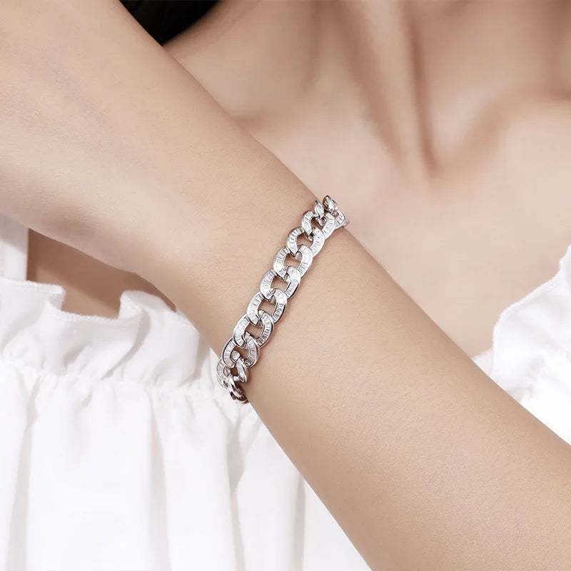 Luxury Solid Platinum PT950 Ladder Square Diamond Cuban Bracelet ins Hip Hop Men's and Women's Bracelet