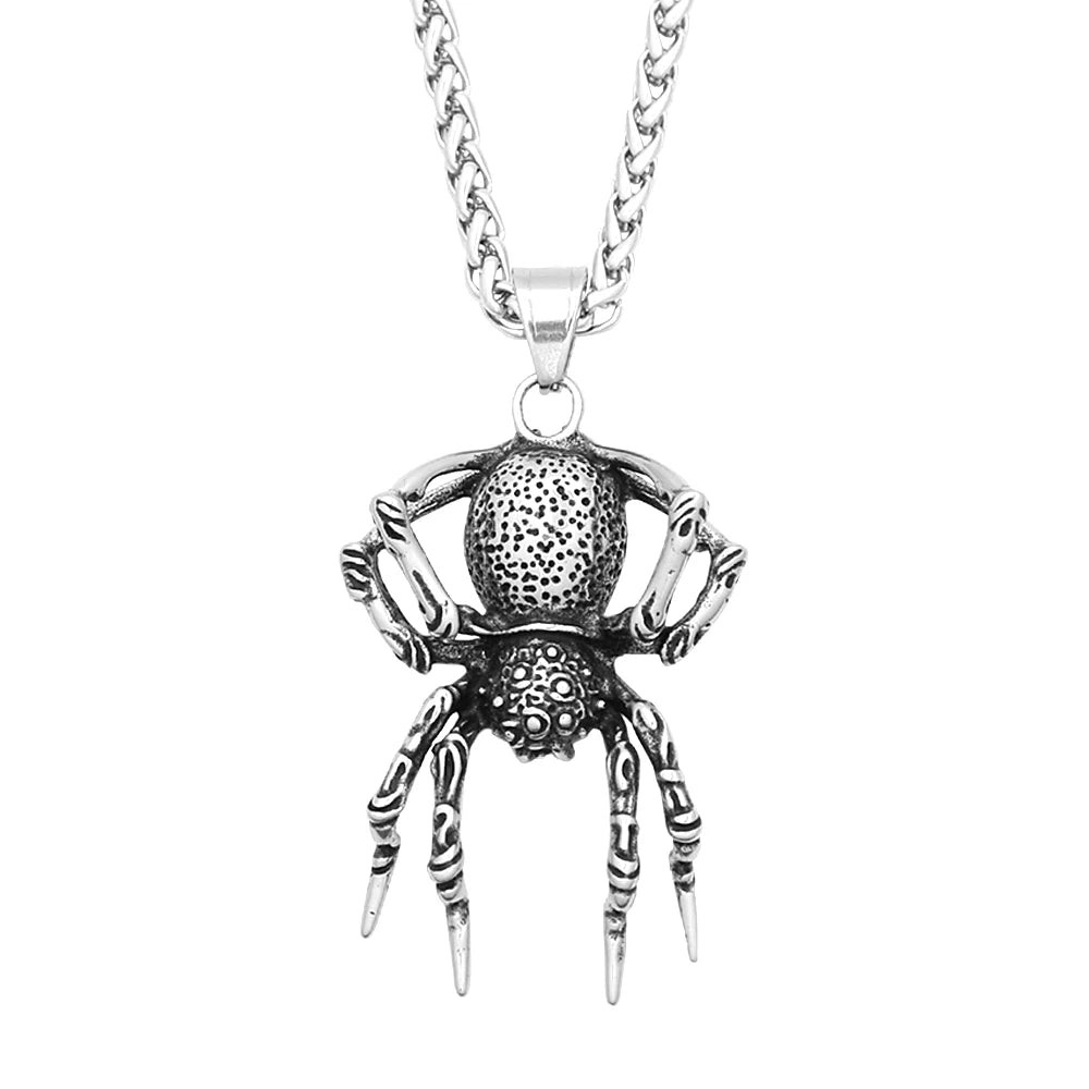Vintage Gothic Spider Pendant Necklace Stainless Steel Punk Animal Necklace For Men Unique Biker Jewelry Gift