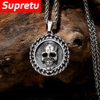 Viking Double-Sided Skull Pendant Necklace — Stainless