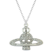 Silver Iced Rhinestone Skull Cross Saturn Pendant