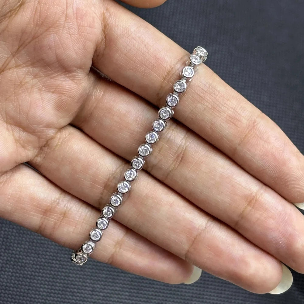 GRA Certified 2mm Moissanite Tennis Bracelet for Women Man 925 Sterling Silver Plated 18k Gold Round Bubble Diamond Bracelets