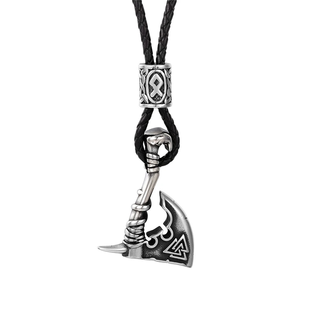 Never Fade Norse Runes Vikings Ax Necklaces Men Stainless Steel Self-defense Hatchet Pendant Valknut Amulet