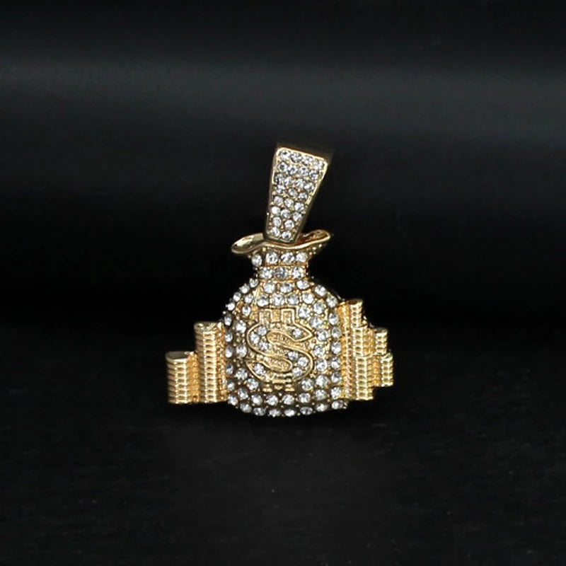 Women Men Hip Hop Jewelry Bling Rhinestone Dollar Sign Money Bag One Hundred Dollar Pendant For Iced Out Necklace Jewellery