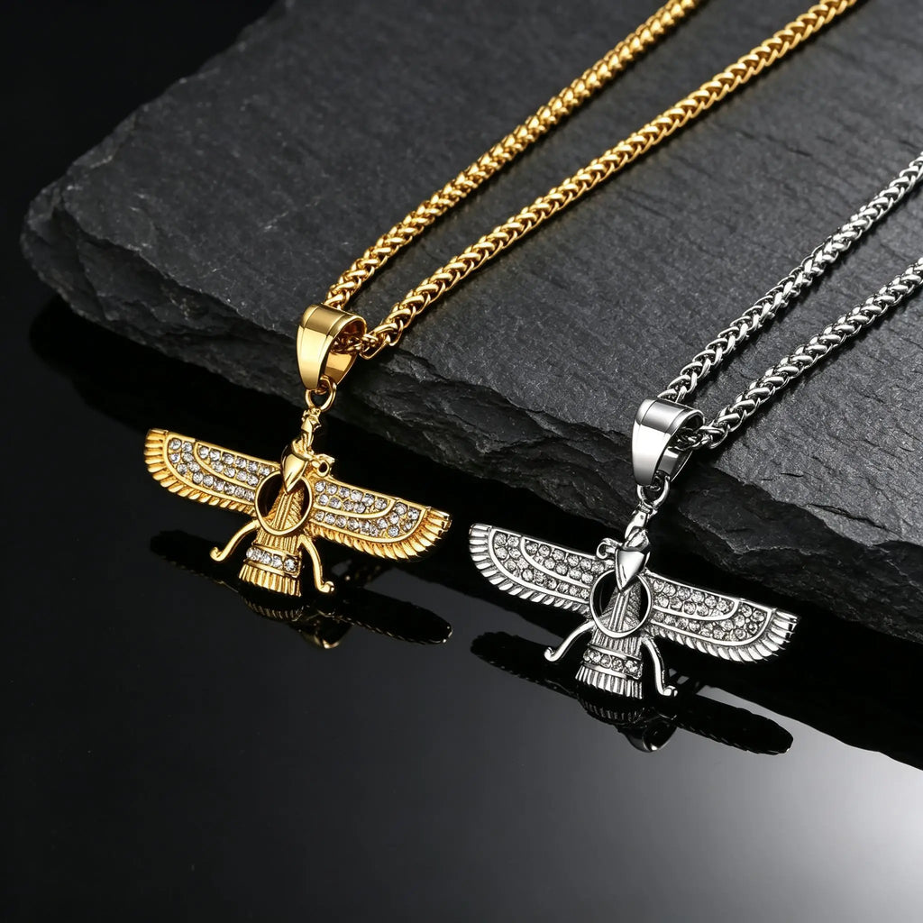 Faravahar Zoroastrian Winged Pendant Necklace — Stainless Steel
