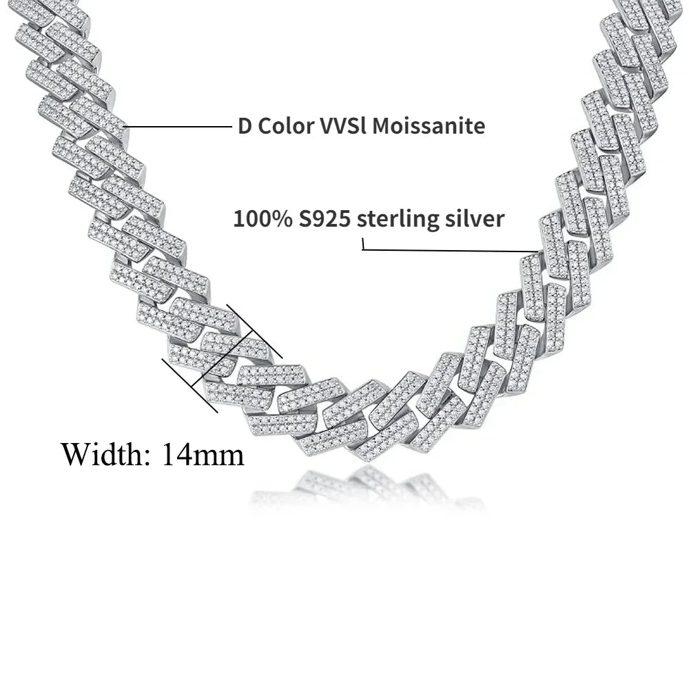 14mm Full Moissanite Cuban Link Necklace Bracelet GRA Certified 100% 925 Sterling Silver Hip Hop Cuban Jewelry for Men Women