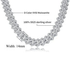 14mm Full Moissanite Cuban Link Necklace Bracelet GRA Certified 100% 925 Sterling Silver Hip Hop Cuban Jewelry for Men Women