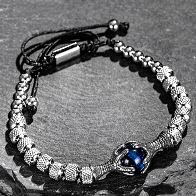 Gothic Eagle & Dragon Claw Beaded Bracelet — Stainless Steel