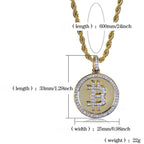 Gold Iced Out Bitcoin Pendant Necklace CZ
