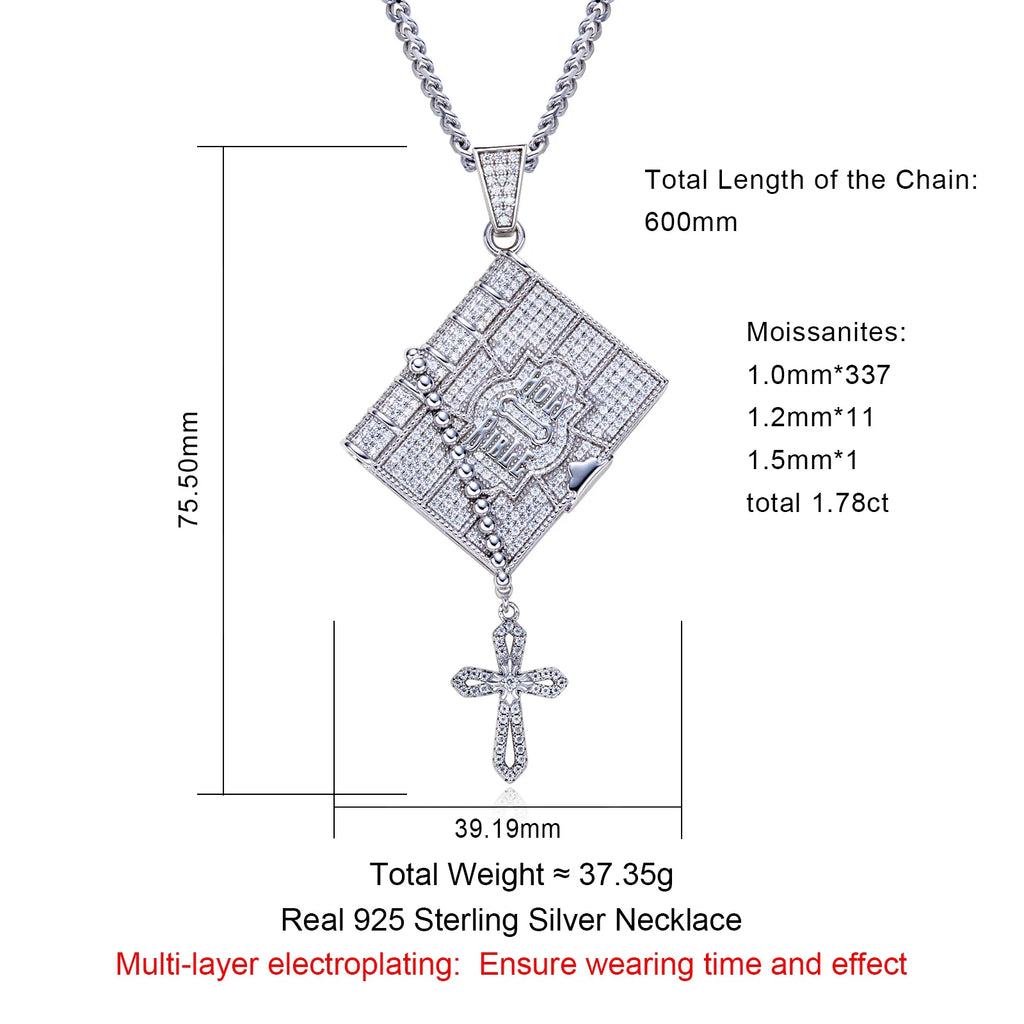 Iced Out Bible Cross Pendant — 925 Silver