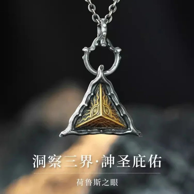 Copper Electroplated Gold Personality《Eye of Horus》925Sterling Silver Necklace All-Seeing Eye God Amulet Vintage Men's