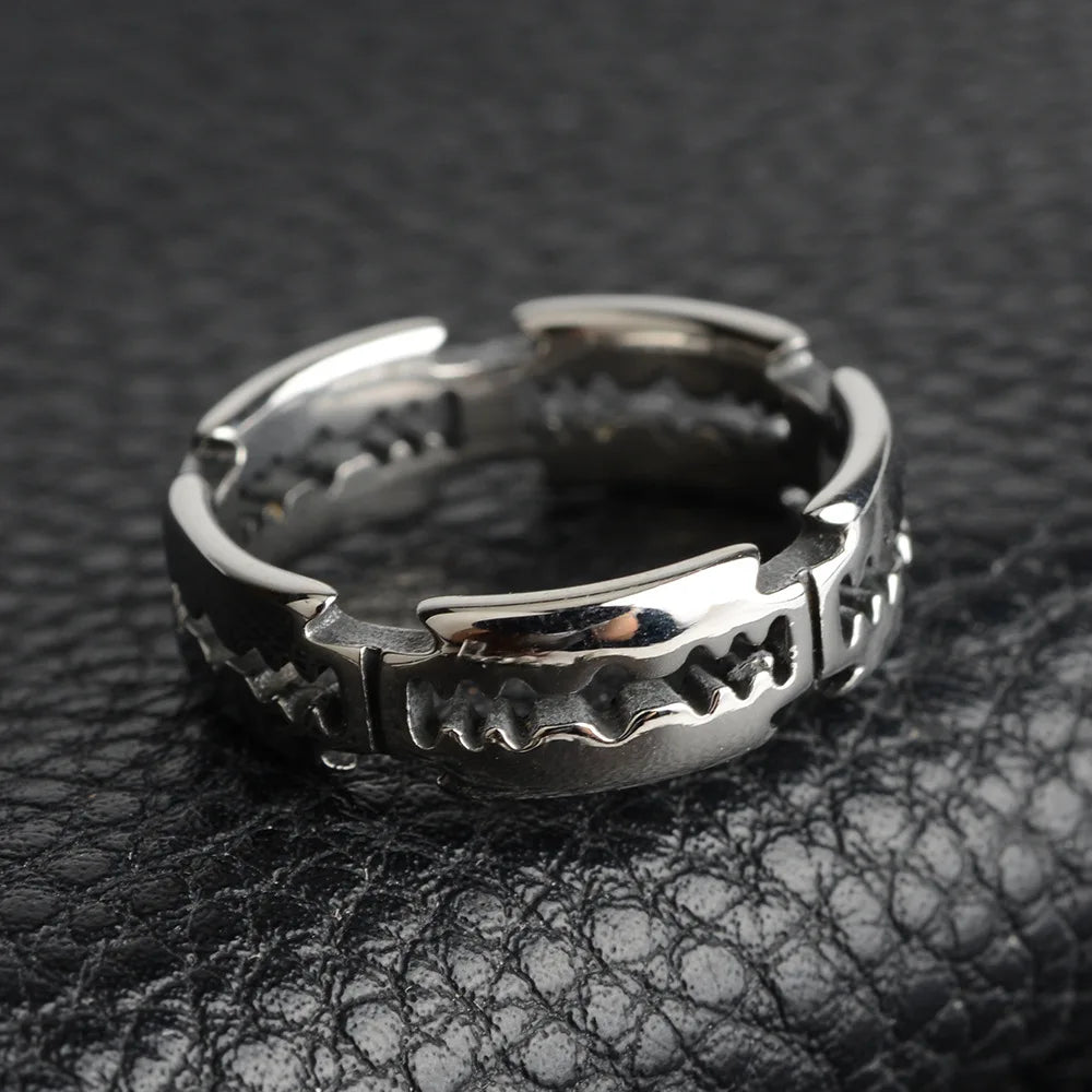 Blade Ring Punk Black Silver Band for Men — Stainless Steel